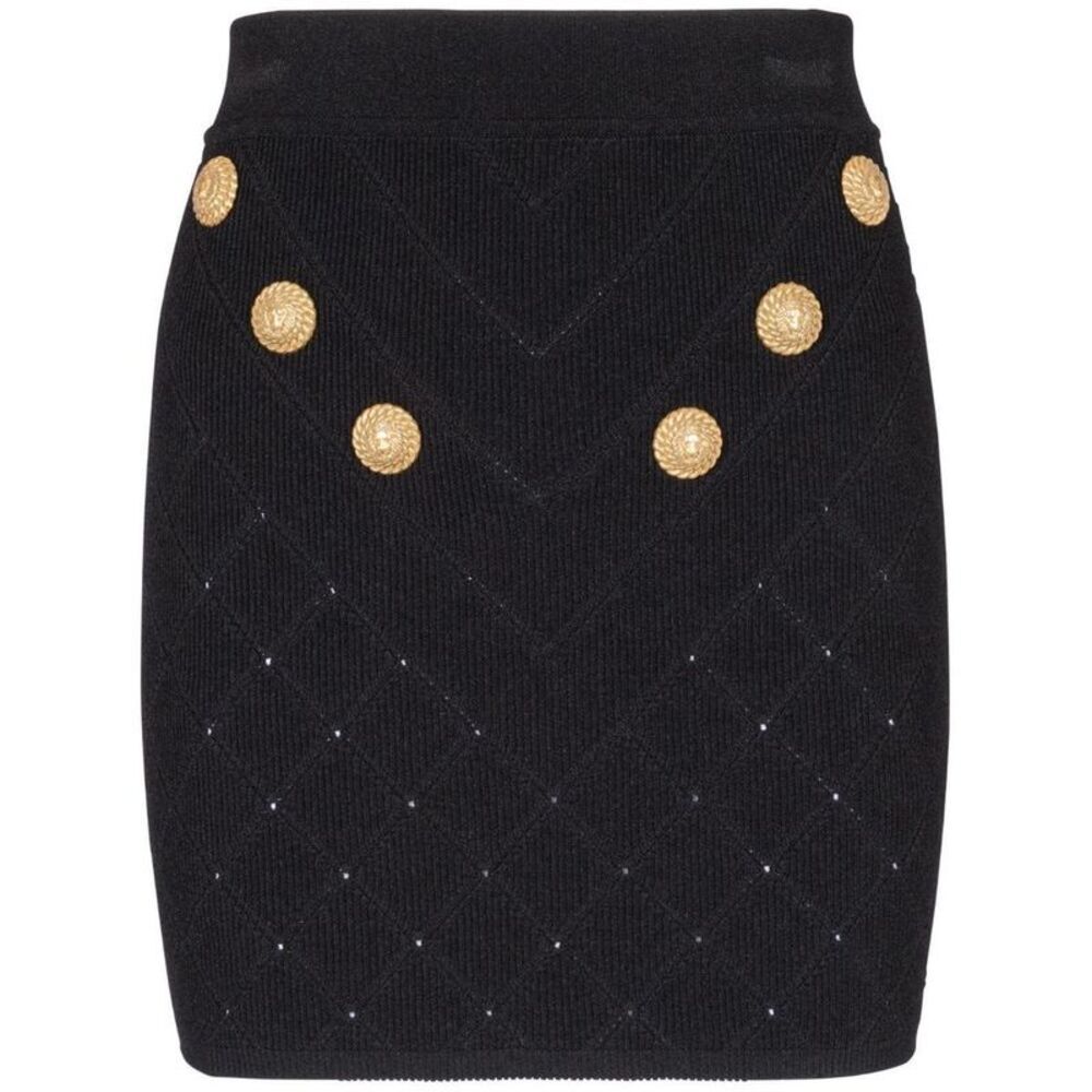 BALMAIN Structured Knit Mini Skirt with Decorative Buttons Women BLACK Skirts